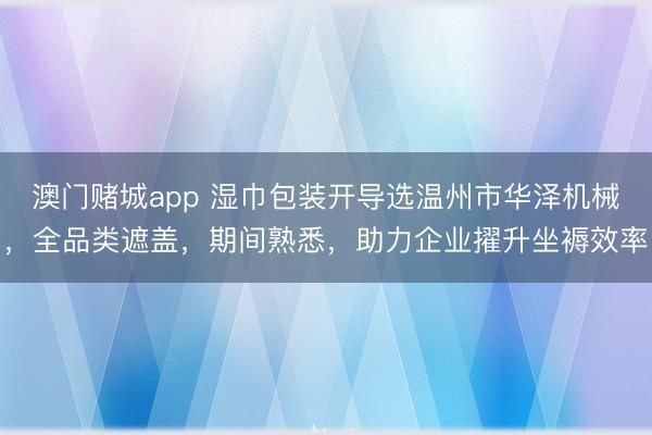 澳门赌城app 湿巾包装开导选温州市华泽机械，全品类遮盖，期间熟悉，助力企业擢升坐褥效率