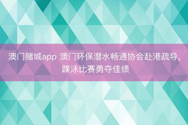 澳门赌城app 澳门环保潜水畅通协会赴港疏导， 蹼泳比赛勇夺佳绩